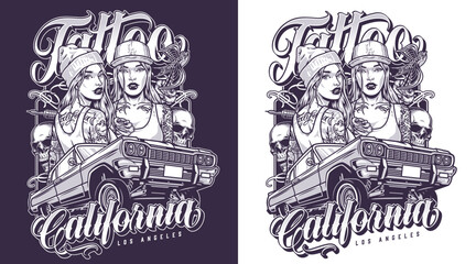 Tattoo hot girls monochrome flyer