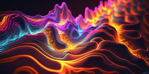 Fiery lava wax RGB neon light trippy wallpaper pattern. Generative AI.
