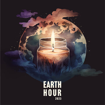 Earth hour vector watercolor banner