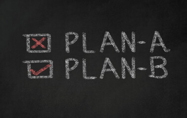 Plan A or Plan B written on blackboard with check box. Alternative Plan concept