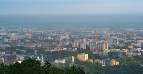 Fototapeta na wymiar top view of Yuzhno-Sakhalinsk from Mount Bolshevik