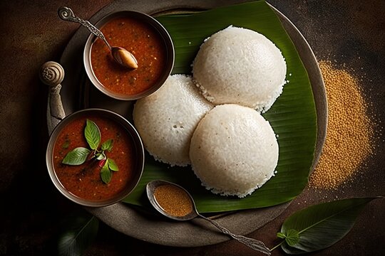 Idli or idly is a type of savoury rice cake, originating from the South India, popular as a breakfast food in Southern India and in Sri Lanka. ai generative