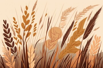 Autumnal prairie grass. Natural environment drab beige reed earth tones and soft neutral colors. Banner. selective attention. Generative AI - obrazy, fototapety, plakaty