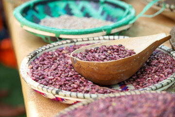 beans in a wooden bowl