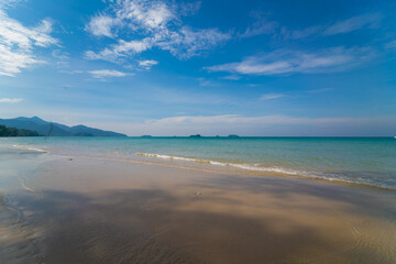 White sand sea beach wave blue sky with cloud