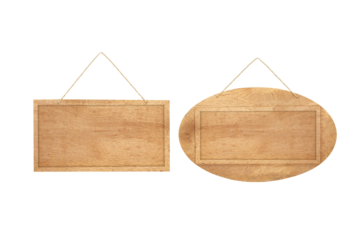 empty wooden sign with lope for hang on white background with clipping path