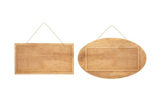 empty wooden sign with lope for hang on white background with clipping path