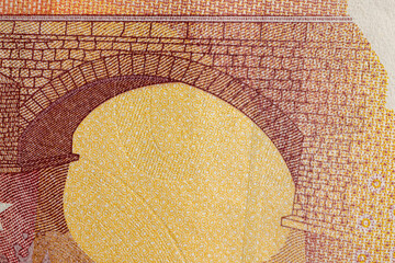 European cash banknotes with a face value of 10 euros close-up