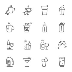 drinks icon set, vector simple thin line icons