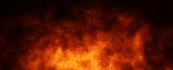 Poster Realistic dark red fire flames copy space background. © robsonphoto