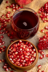 Sweet and sour pomegranate juice in a transparent glass