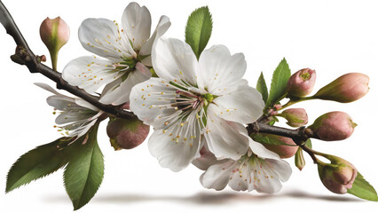 Cherry blossom close up, isolated on white. Generative AI