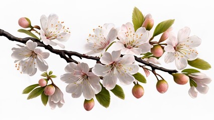Cherry blossom close up, isolated on white. Generative AI
