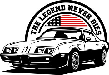 AMERICAN CLASSIC AND MUSCLE CARS LOGO WITH AMERICAN FLAG