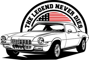 AMERICAN CLASSIC AND MUSCLE CARS LOGO WITH AMERICAN FLAG