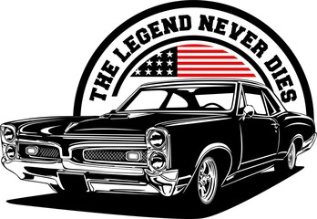 AMERICAN CLASSIC AND MUSCLE CARS LOGO WITH AMERICAN FLAG