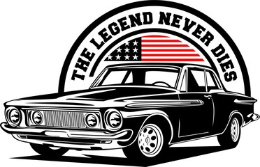 AMERICAN CLASSIC AND MUSCLE CARS LOGO WITH AMERICAN FLAG