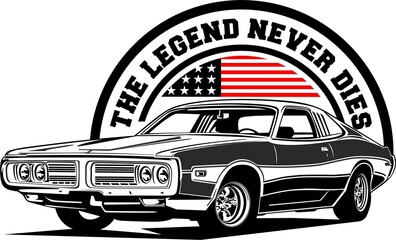 AMERICAN CLASSIC AND MUSCLE CARS LOGO WITH AMERICAN FLAG