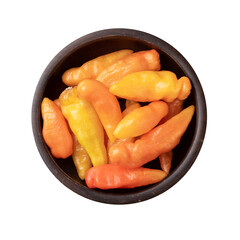 Orange cheiro (scent/smell) pepper on a bowl isolated over white background