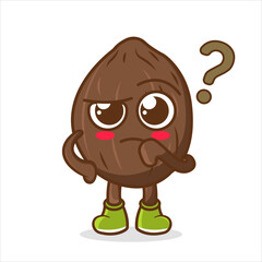 vector illustration of cute coconut fruit or character confused question. cute coconut fruit Concept White Isolated.
