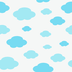 Blue clouds of different sizes on a light background. Seamless pattern. Children's background. Vector illustration.