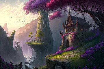 A Fairy Court On Mountainous Cliffs, Generative AI