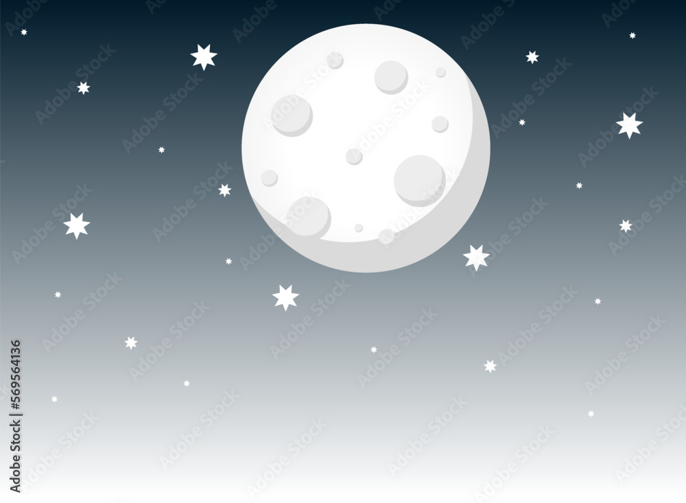 Wall mural Drawn moon in the starry sky, flat design, vector illustration