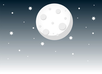 Drawn moon in the starry sky, flat design, vector illustration