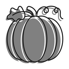 Linear filled with gray color icon. Pumpkin Fruit. Autumn Harvesting. Autumn Halloween Pumpkins. Edible Plants. Simple black and white vector Isolated On white background