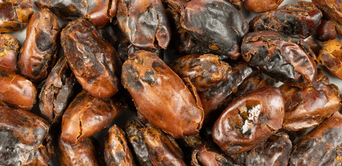 Close-ups of ripe dried dates. Visible cracks in the shiny skin.