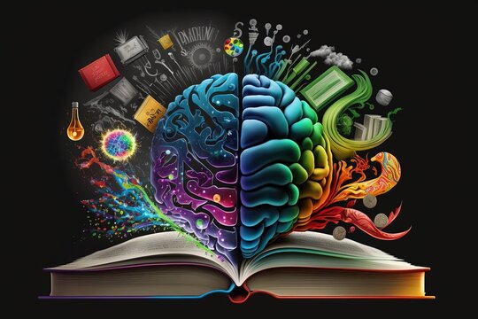 Brain-Psychedelic Art: Split-Half, Colorful Concept Image for Science Poster