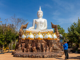 Kalasin, Thailand, February 1, 2023 Buddhists Pay homage to the Big Buddha At Wat Phu Dan Hai, Kalasin Province, Thailand.