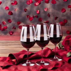 Glasses of red wine and red roses. Perfect for romance. 