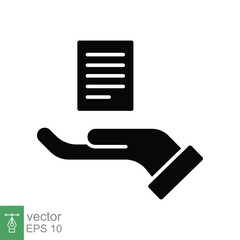 Document handover glyph icon. Simple solid style file symbol. Ownership, transfer, academy, business agreement concept. Vector illustration isolated on white background. EPS 10.