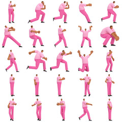 The black man with pink clothes is expression of body or doing exercise. 3d rendering of cartoon character in acting.