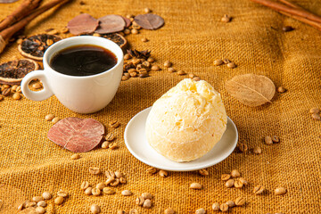 coffee and cheese bread
coffee with cheese bread
