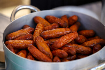 sausages in a bowl.