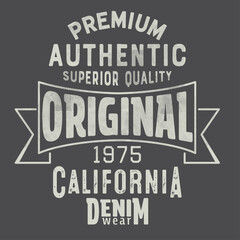 Superior denim, vintage urban brand graphic for t-shirt. Original clothes design with grunge. Authentic apparel typography. Retro sportswear print. Vector illustration.