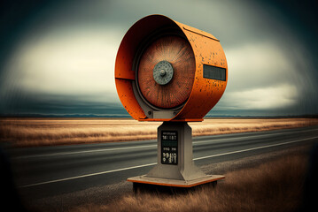 Speed camera on a secondary road to monitor traffic. Ai generated