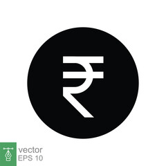 Rupee glyph icon. Simple solid style, rupee symbol. Bank, money cash business concept. Vector illustration isolated on white background. EPS 10.