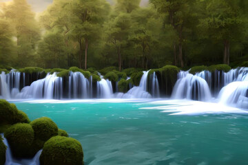 Beautiful waterfalls in the forest. AI generated.