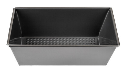 Non-stick loaf pan cutout. Empty baking tray isolated on a white background. Rectangular bread pan...