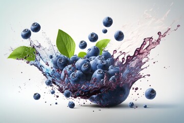 illustration of fresh blueberry fruit with water splash, Generative AI © Maree