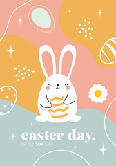 Fototapeta premium Vector hand drawn vertical Easter banner. Happy easter. Easter bunnies and eggs. Modern banner. For postcard, website, advertising banner.