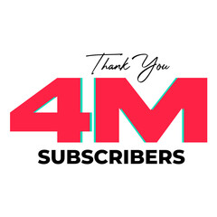 4M subscribers celebration greeting banner on Transparent Background