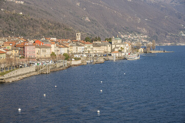 Fototapeta na wymiar High angle view of the lakefront of Cannobio and Lake Maggiore