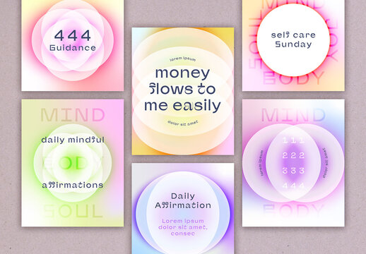Spiritual Social Media Set with Bright Colourful Gradient Accents