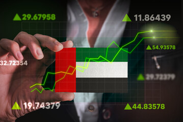 Graph growing up in Front Of United Arab Emirates Flag. business state growing up concept.
