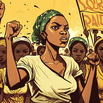 Black women on strike with placard