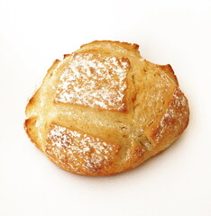 Fresh bread isolated on a white background. Freshly baked, crispy white bread. Breakfast and food. Hunger and poverty concept.